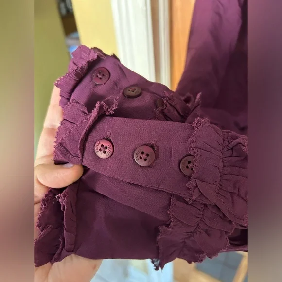 Farm Rio Smocked Burgundy Ruffle Blouse - Picture 11 of 16